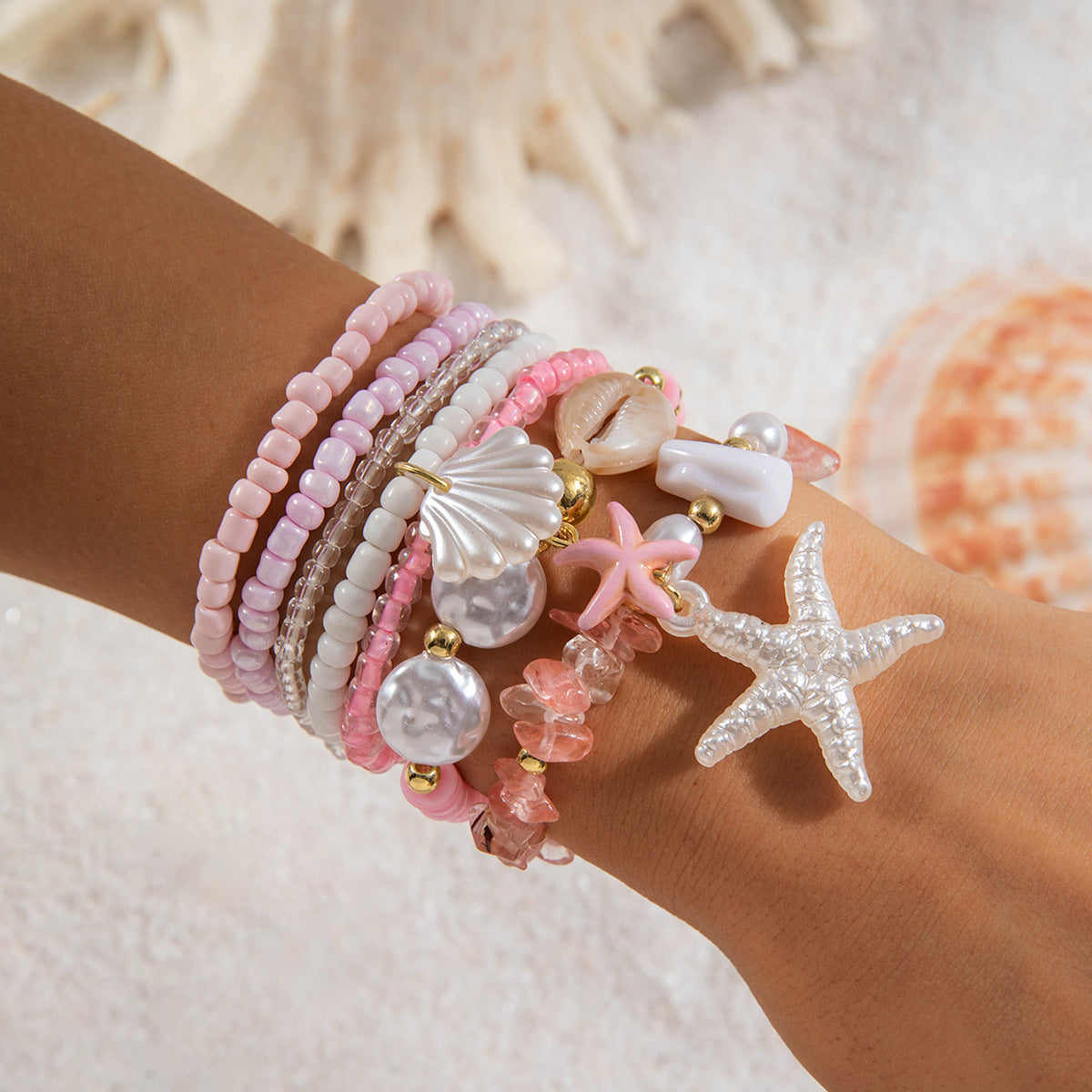 Wholesale Bohemian Rice Bead Multi-Layered Elastic Bracelet Set